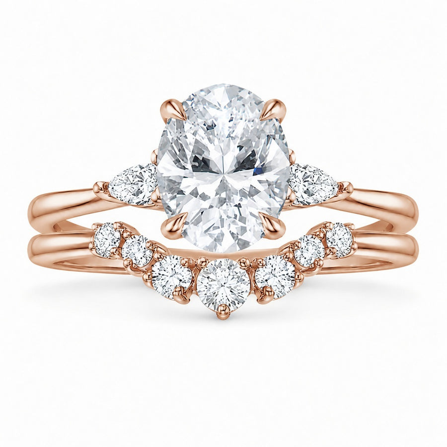 2.00 CT Aria Contoured Lab-Grown Diamond 2PCS Bridal Set in 14K White Gold – Three-Stone Matching Wedding Ring Design