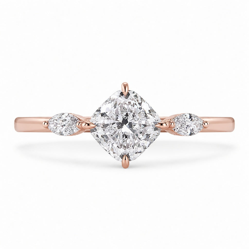 3.00 CT Cushion Cut Lab-Grown Diamond Three-Stone Engagement Ring in 14K White Gold – Classic Trilogy Wedding Design
