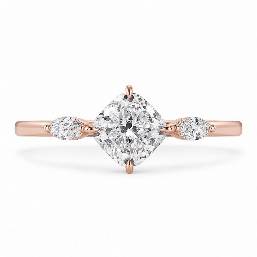 3.00 CT Cushion Cut Lab-Grown Diamond Three-Stone Engagement Ring in 14K White Gold – Classic Trilogy Wedding Design