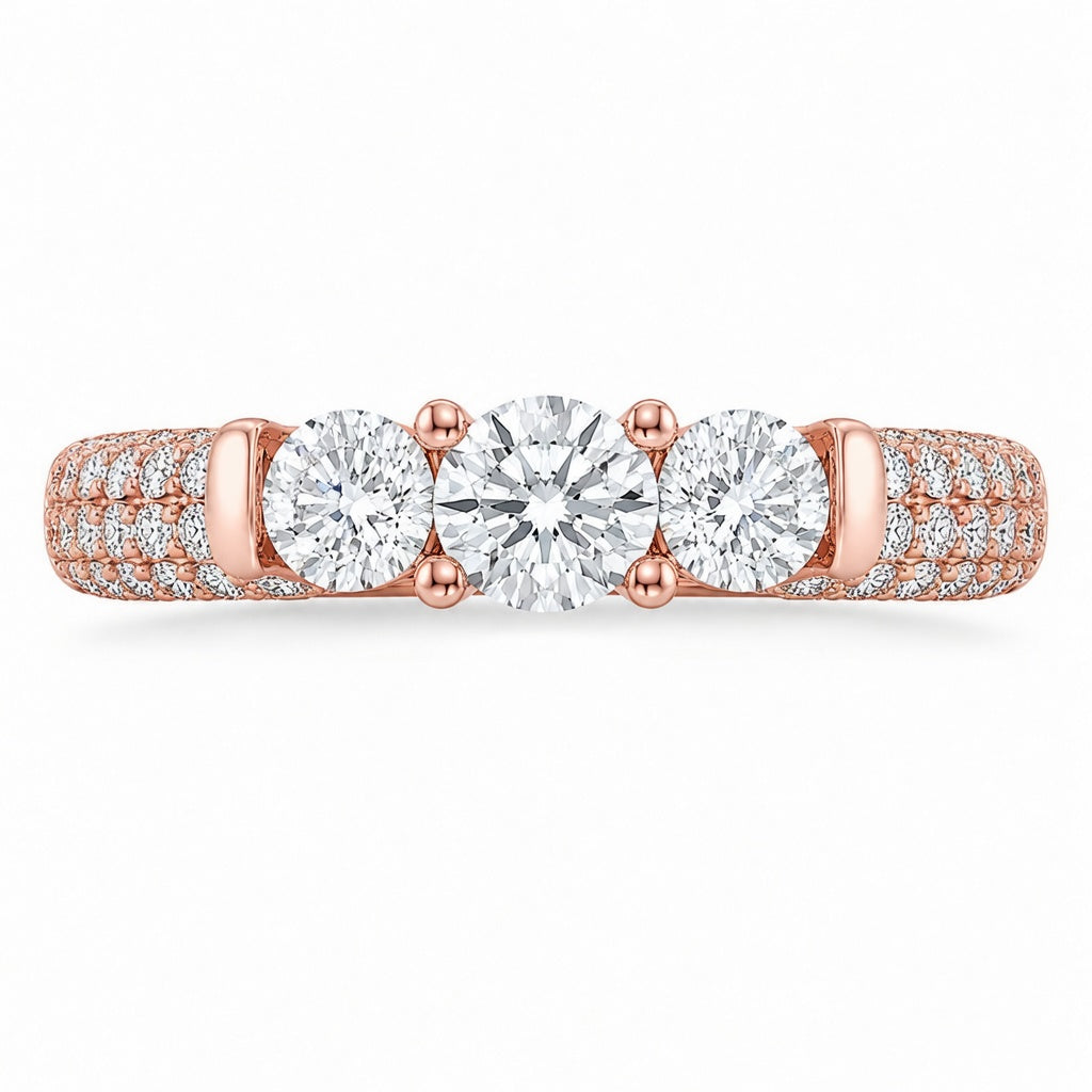 2.00 CT Lab-Grown Diamond Three-Stone Engagement Ring in 14K White Gold – Pavé Set Anniversary Design
