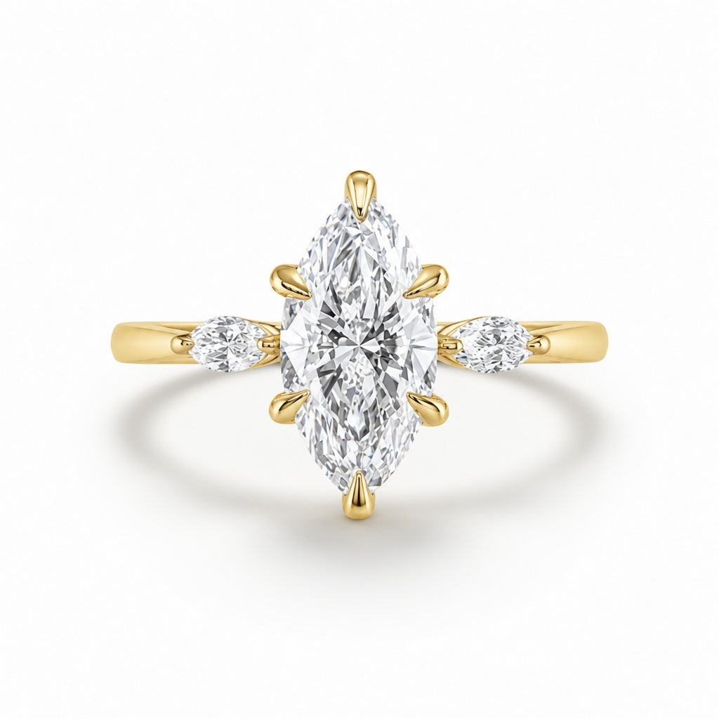 3.00 CT Marquise Lab-Grown Diamond Three-Stone Engagement Ring in 14K White Gold – Anniversary Trilogy Design