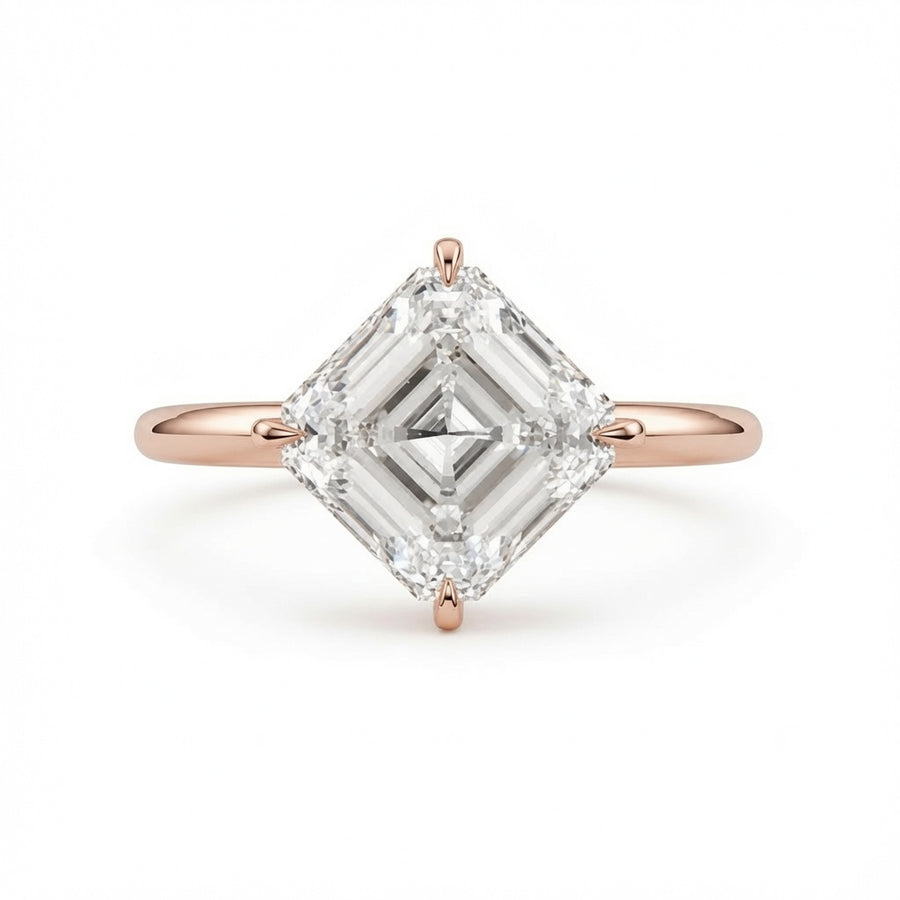 2.00 CT Asscher Cut Lab-Grown Diamond Solitaire Engagement Ring in 14K White Gold – Compass Prong IGI Certified Design