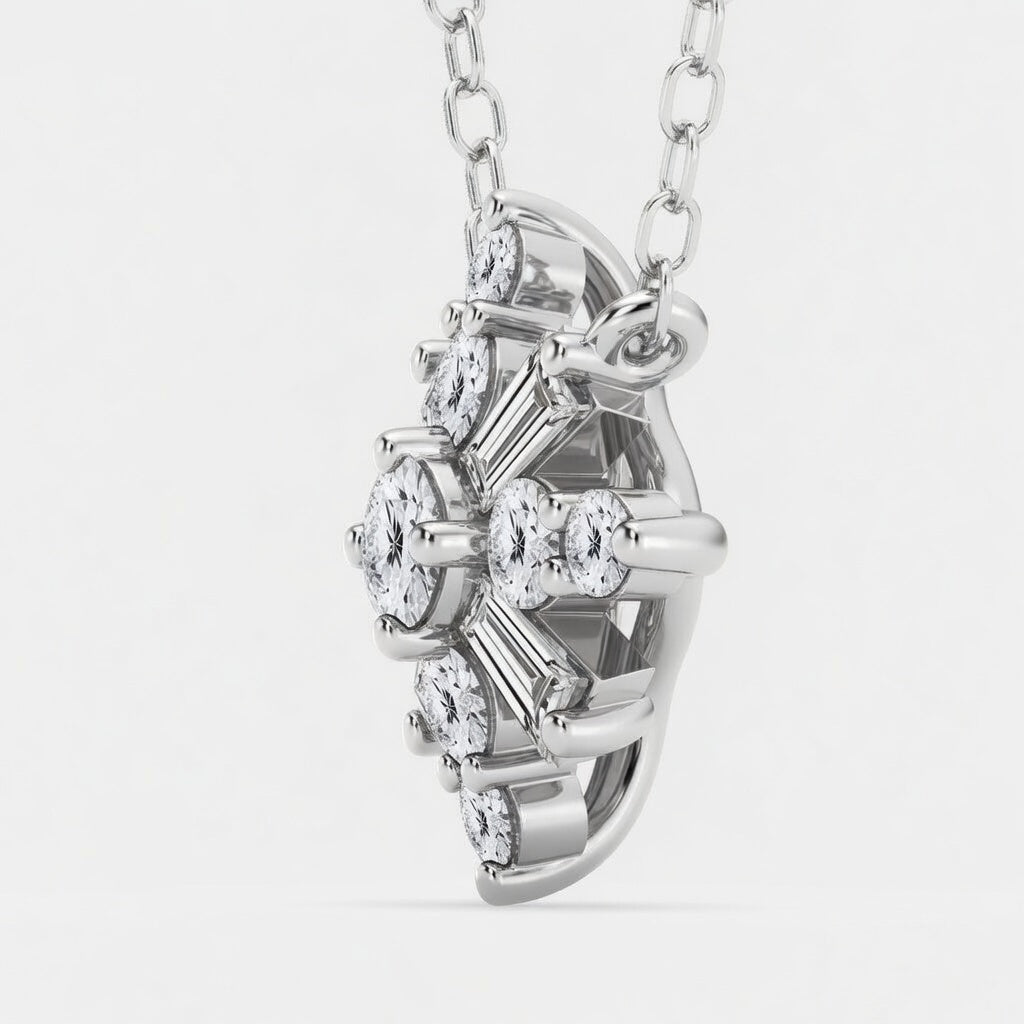 1.00 CTW Round Lab-Grown Diamond Snowflake Pendant with Adjustable Chain (D–F / VS1–VS2)