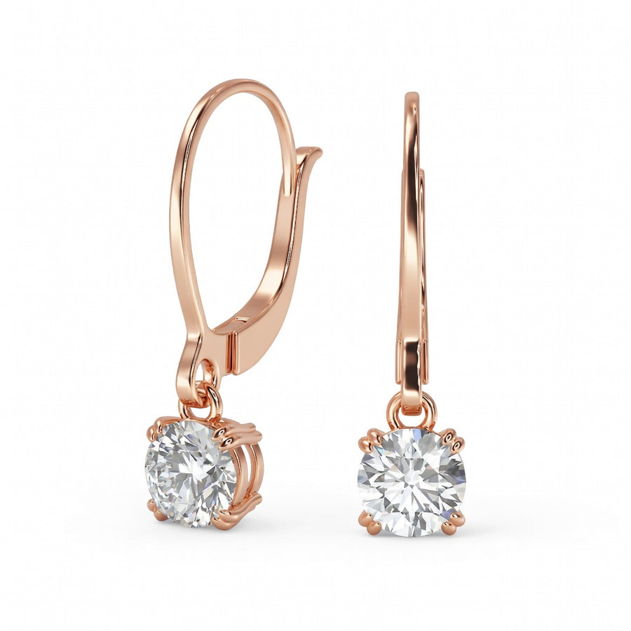 3.5 Ct Round Cut Double Prong Diamond Earrings VS1 D Leverback