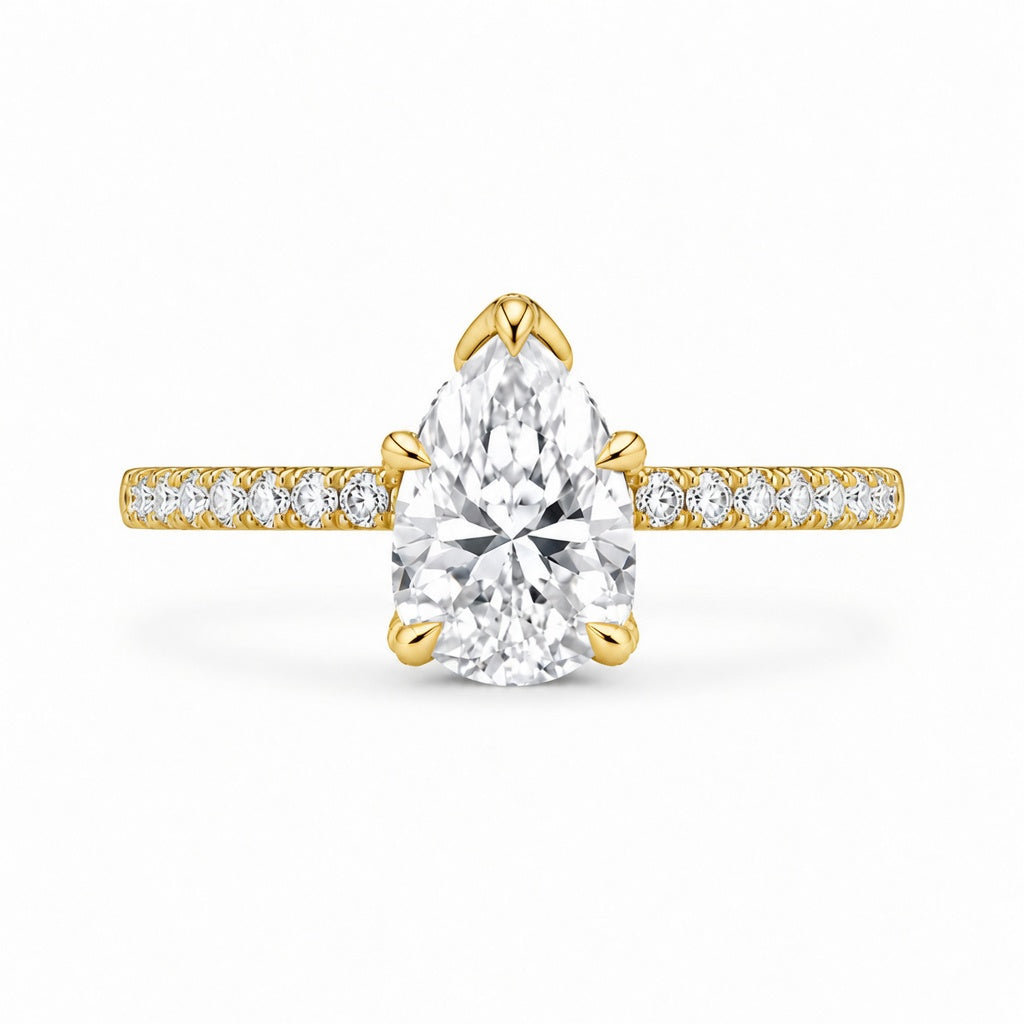 1.51 CT Pear Cut Lab-Grown Diamond Hidden Halo Engagement Ring in 14K White Gold – Timeless Anniversary Design