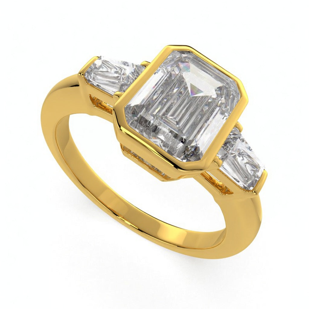 Emilia 3.5 Carat Emerald Cut Trilogy 3 Stone Engagement Ring