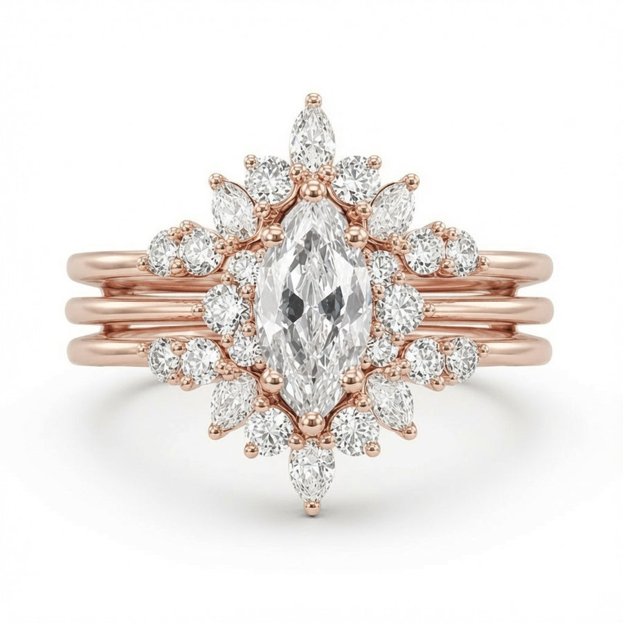2.00 CT Marquise Lab-Grown Diamond Halo 2PCS Bridal Set in 14K White Gold – Vintage Enhancer Wedding Wrap Design