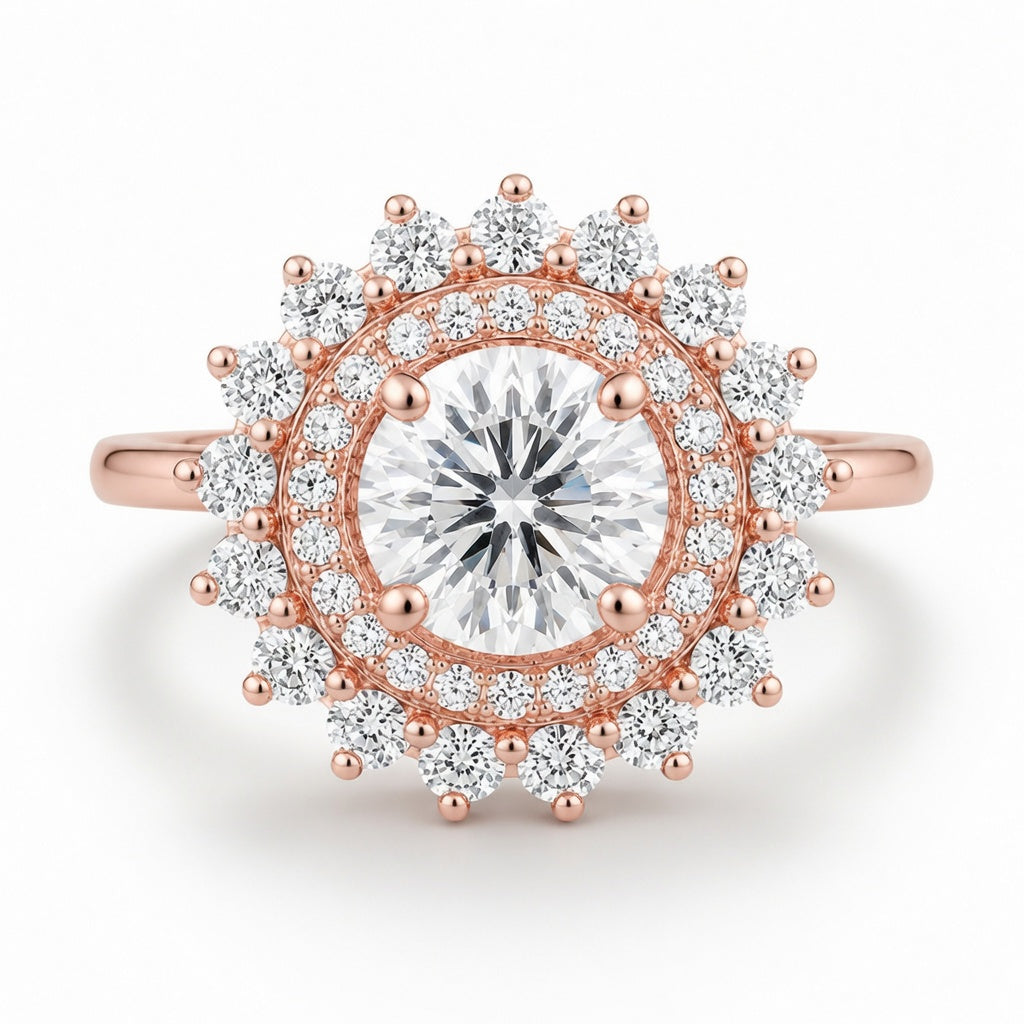 1.00 CT Round Lab-Grown Diamond Double Halo Engagement Ring in 14K White Gold