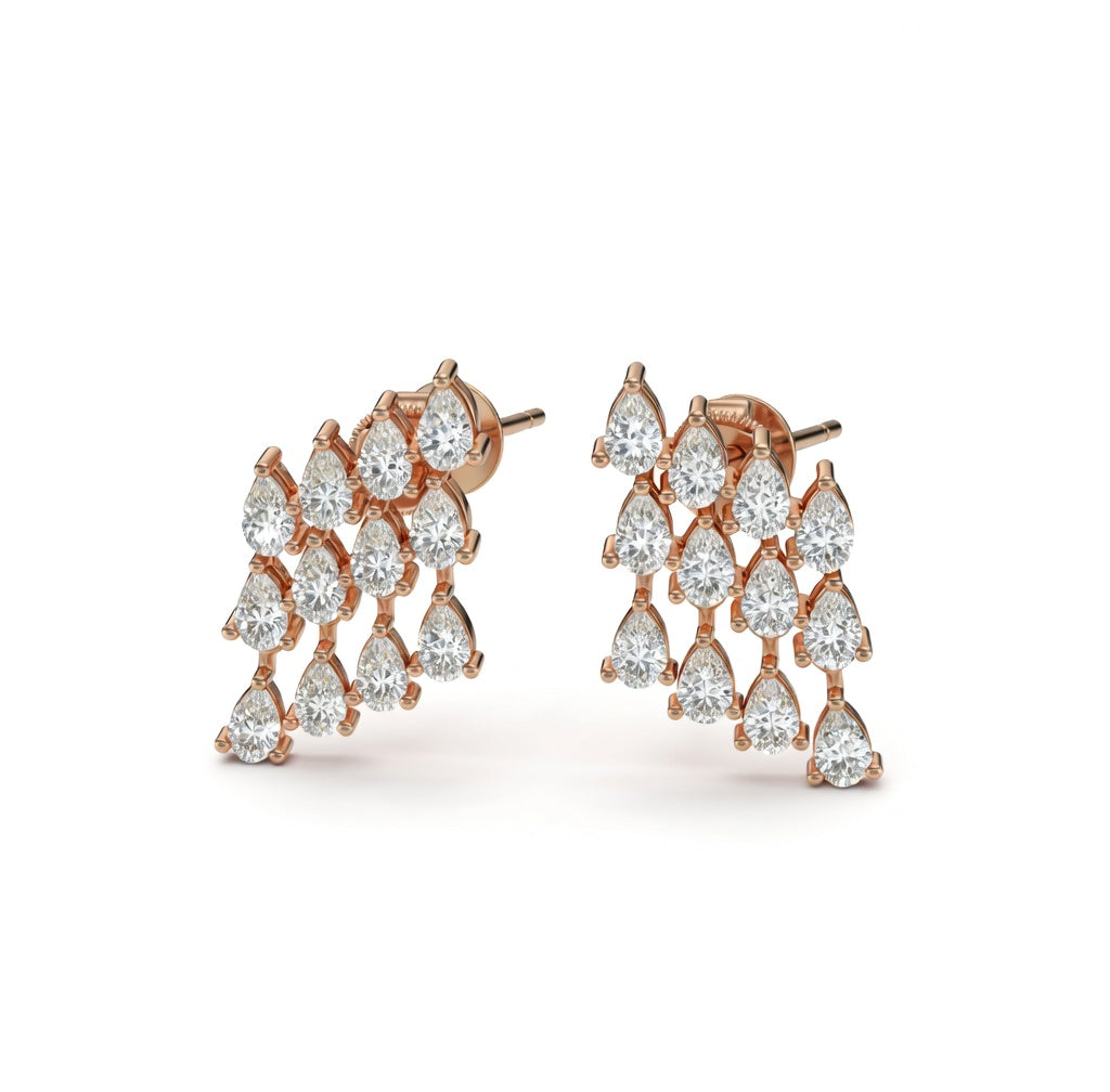 1.13 ct Pear Cut Stud Cluster Butterfly Diamond Earrings VS1 D White Gold 14k