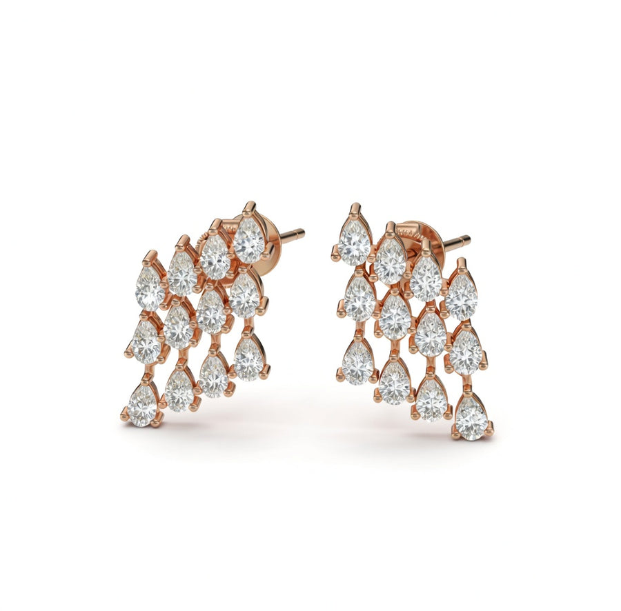 1.13 ct Pear Cut Stud Cluster Butterfly Diamond Earrings VS1 D White Gold 14k