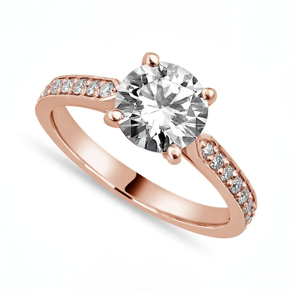 Ava 1.4 ct Lab Grown Round Cut Pave 4 Prong Diamond Engagement Ring