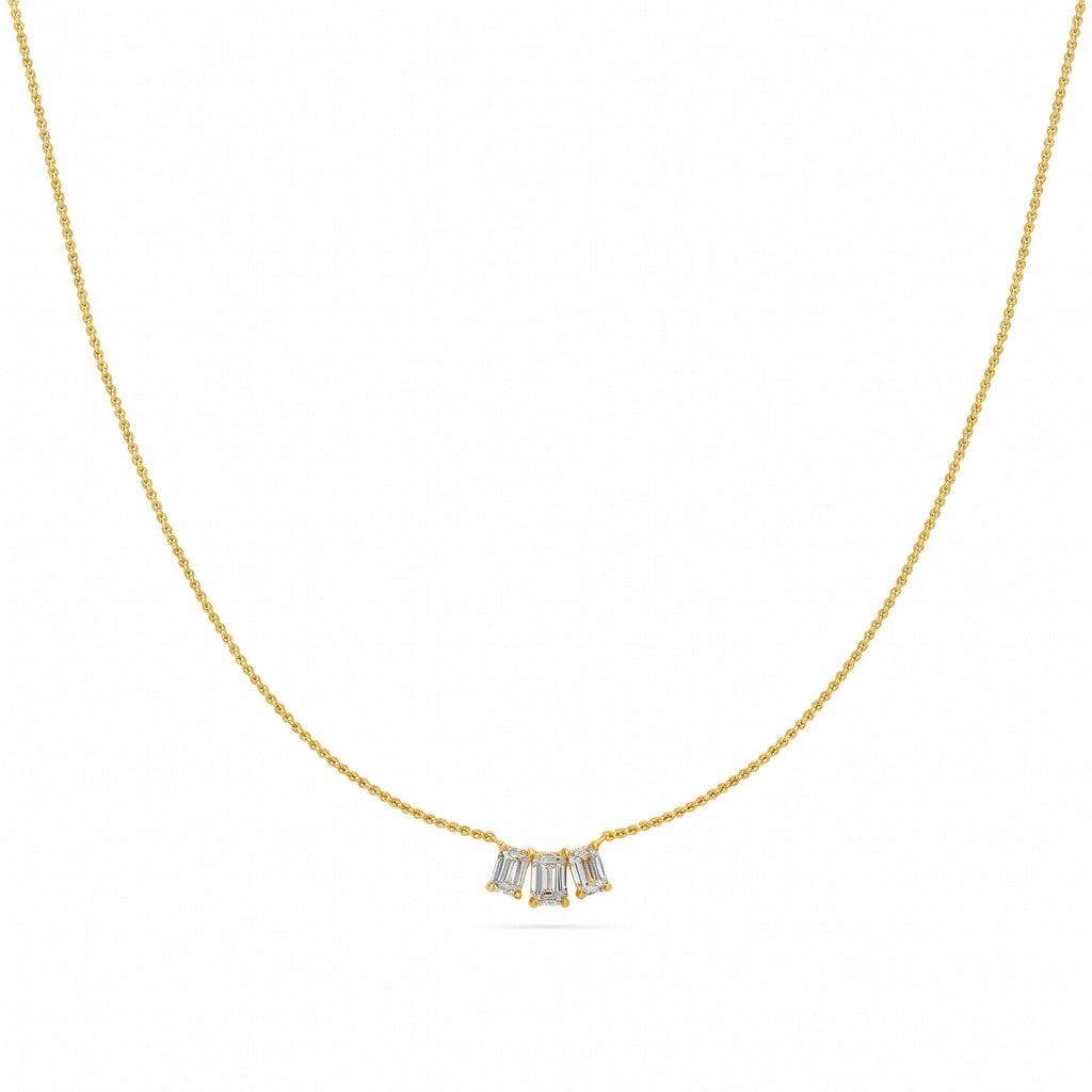 0.5 Ct Emerald Cut Diamond Chain Necklace VS1 D-F White Gold 14k
