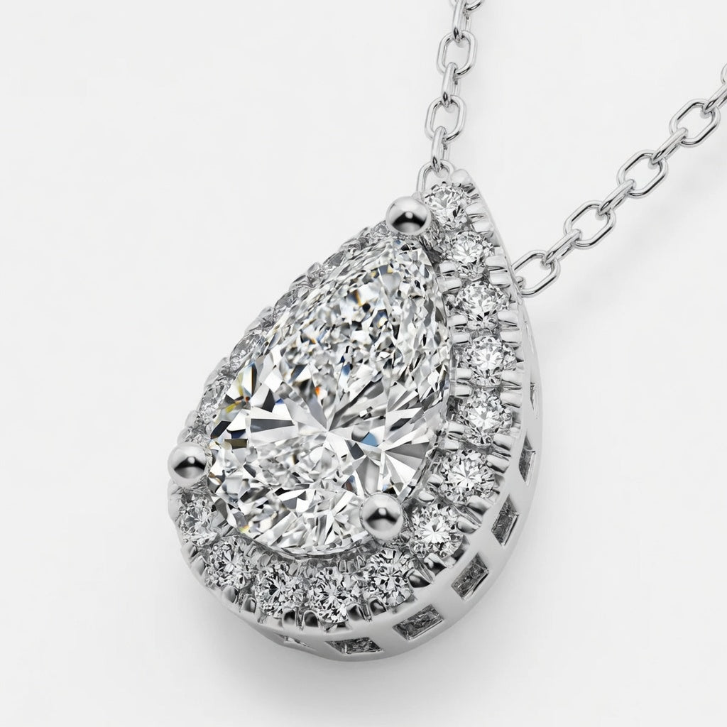 1.20 CTW Pear Lab-Grown Diamond Halo Pendant with Adjustable Chain (D–F / VS1–VS2)