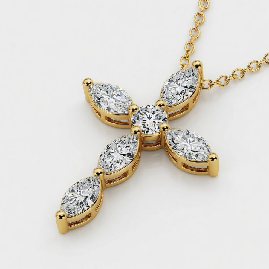 14K White Gold Marquise & Round Lab-Grown Diamond Cross Pendant (1.00 CTW – D–F / VS1–VS2)
