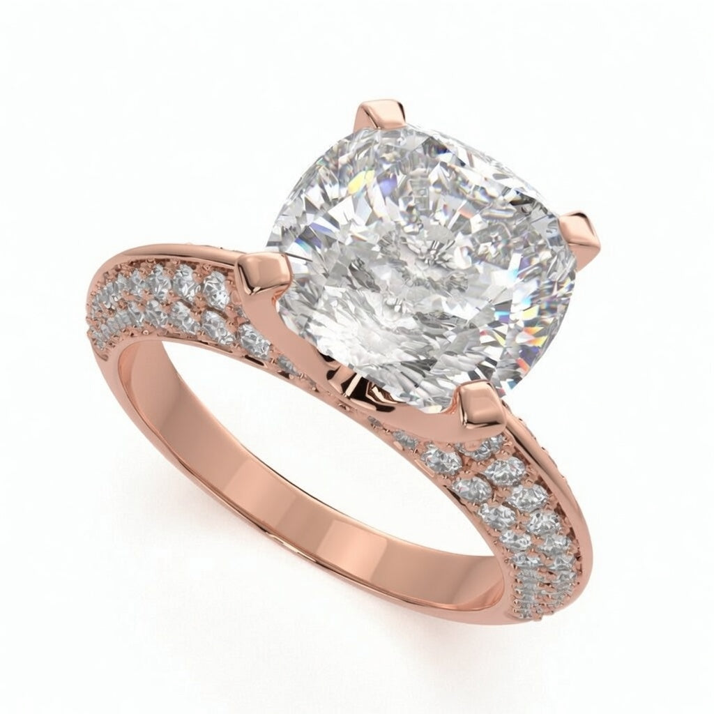 Daria 3.75 Carat Cushion Cut Pave 6 Prong Engagement Ring