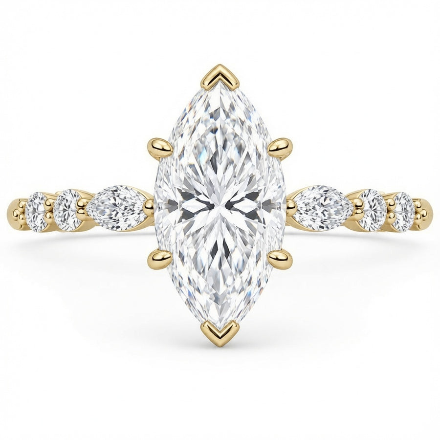 2.00 CT Marquise Lab-Grown Diamond Hidden Halo Engagement Ring in 14K White Gold – Round Accent Promise Ring Design