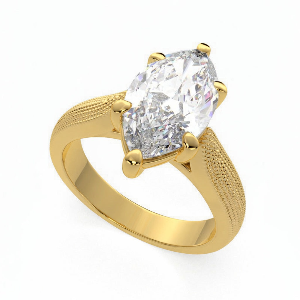 Valentina 1 Carat Marquise Cut Solitaire Tapered Milgrain Engagement Ring