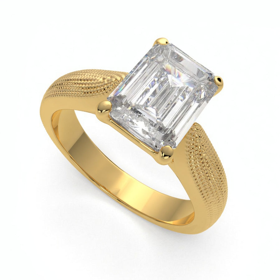 Valentina 1 Carat Radiant Cut Solitaire Tapered Milgrain Engagement Ring