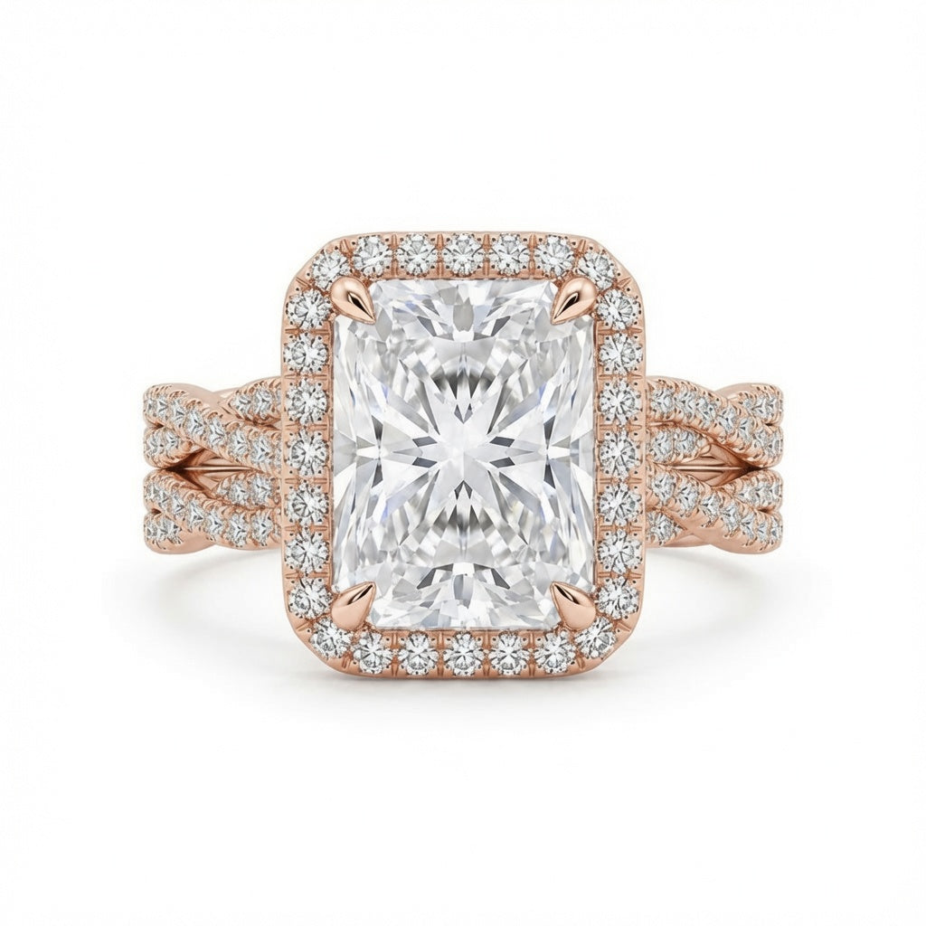 4.00 CT Radiant Cut Lab-Grown Diamond 2PCS Bridal Set in 14K White Gold – Crushed Ice Wedding Ring Design