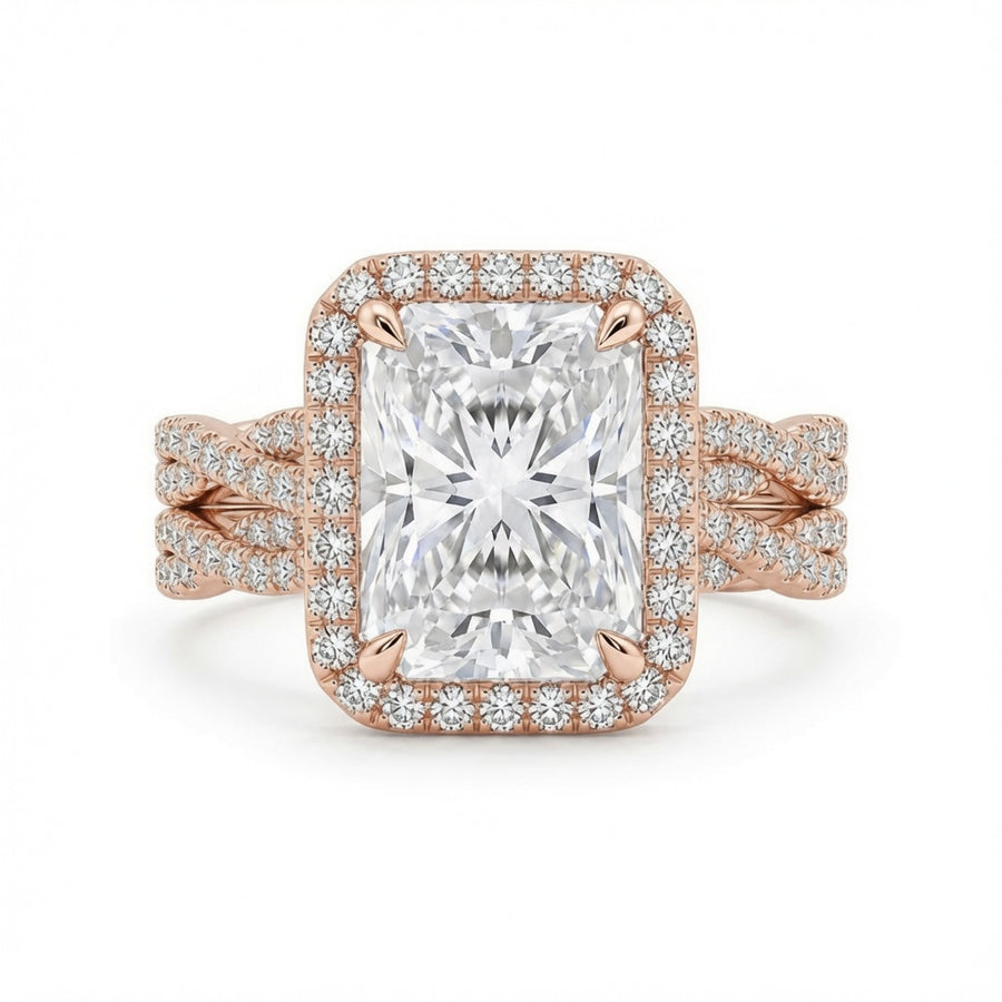4.00 CT Radiant Cut Lab-Grown Diamond 2PCS Bridal Set in 14K White Gold – Crushed Ice Wedding Ring Design
