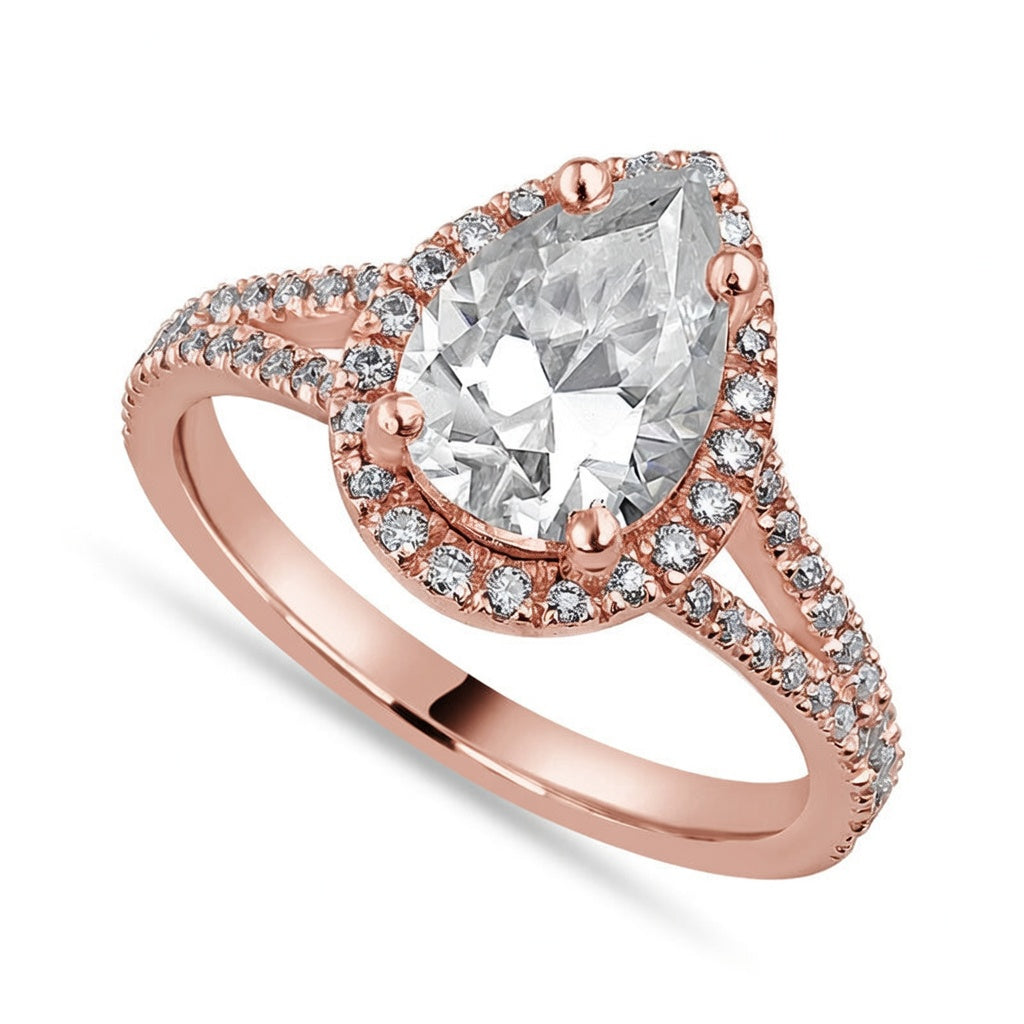 Clara 3.4ct Lab Pear Halo Split Shank Diamond Ring