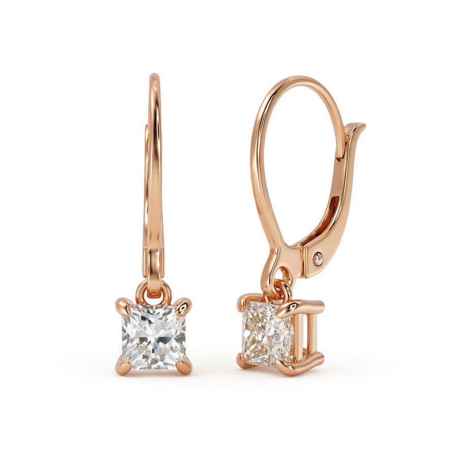 1 Ct Princess Cut Diamond Earrings VS1 D Leverback White Gold 14k