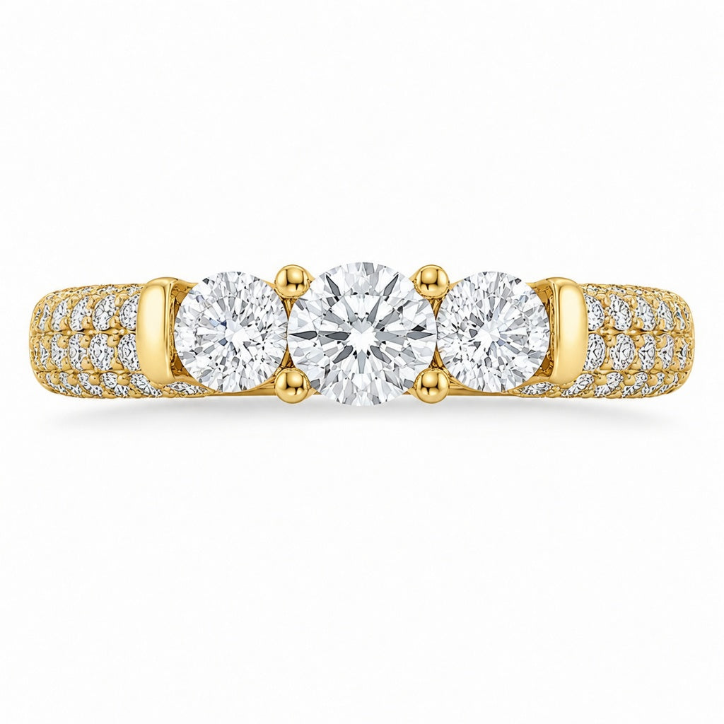2.00 CT Lab-Grown Diamond Three-Stone Engagement Ring in 14K White Gold – Pavé Set Anniversary Design