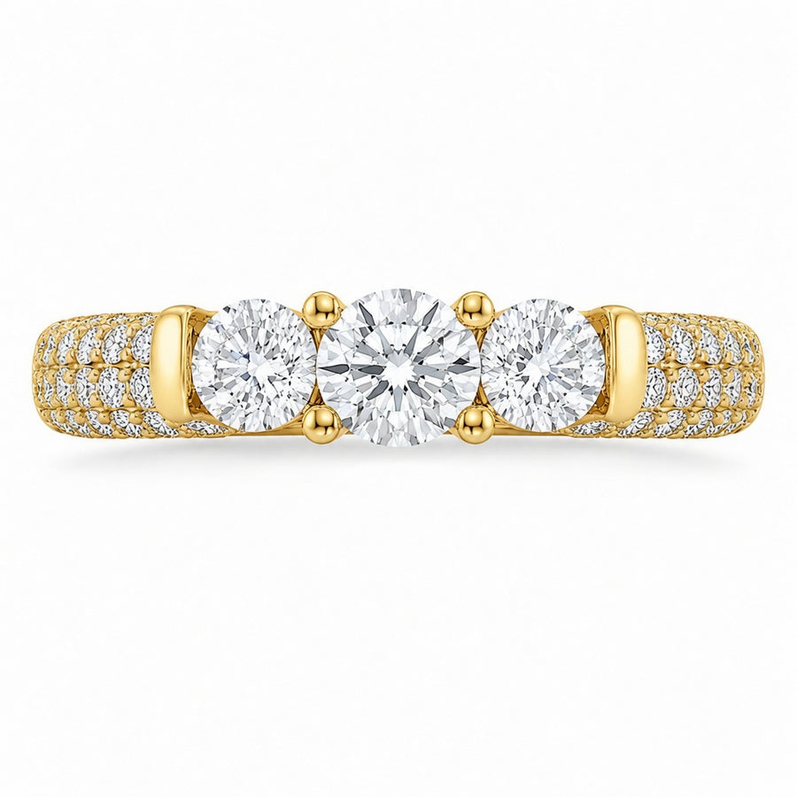2.00 CT Lab-Grown Diamond Three-Stone Engagement Ring in 14K White Gold – Pavé Set Anniversary Design