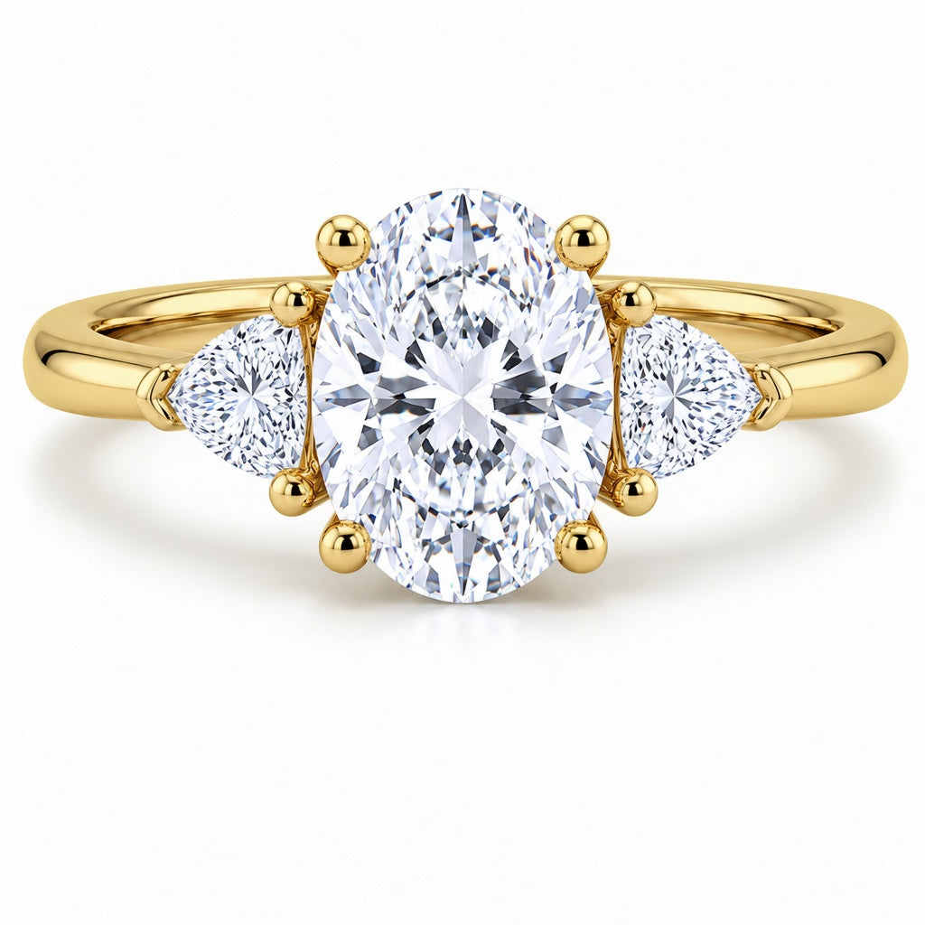 1.50 CT Oval Lab-Grown Diamond Three-Stone Engagement Ring in 14K White Gold – Trilogy Statement Design