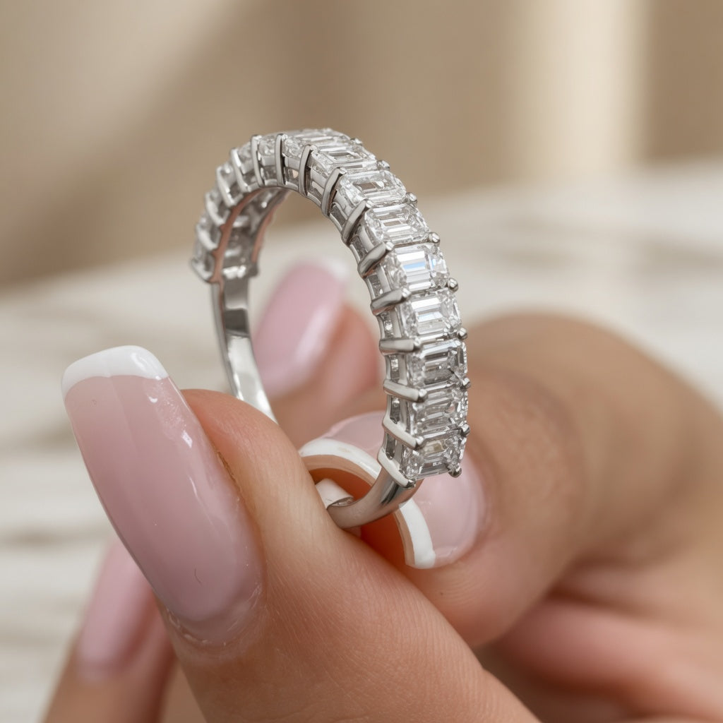1.61 CT Lab-Grown Diamond Half Eternity Band in 14K White Gold (D–F / VS1–VS2)