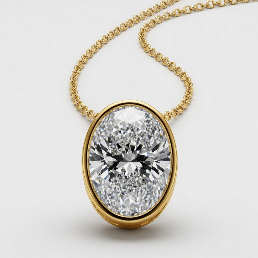 2.00 Carat Oval Cut Lab-Grown Diamond Bezel Set Solitaire Pendant VS1 D-F White Gold 14K with Adjustable Chain