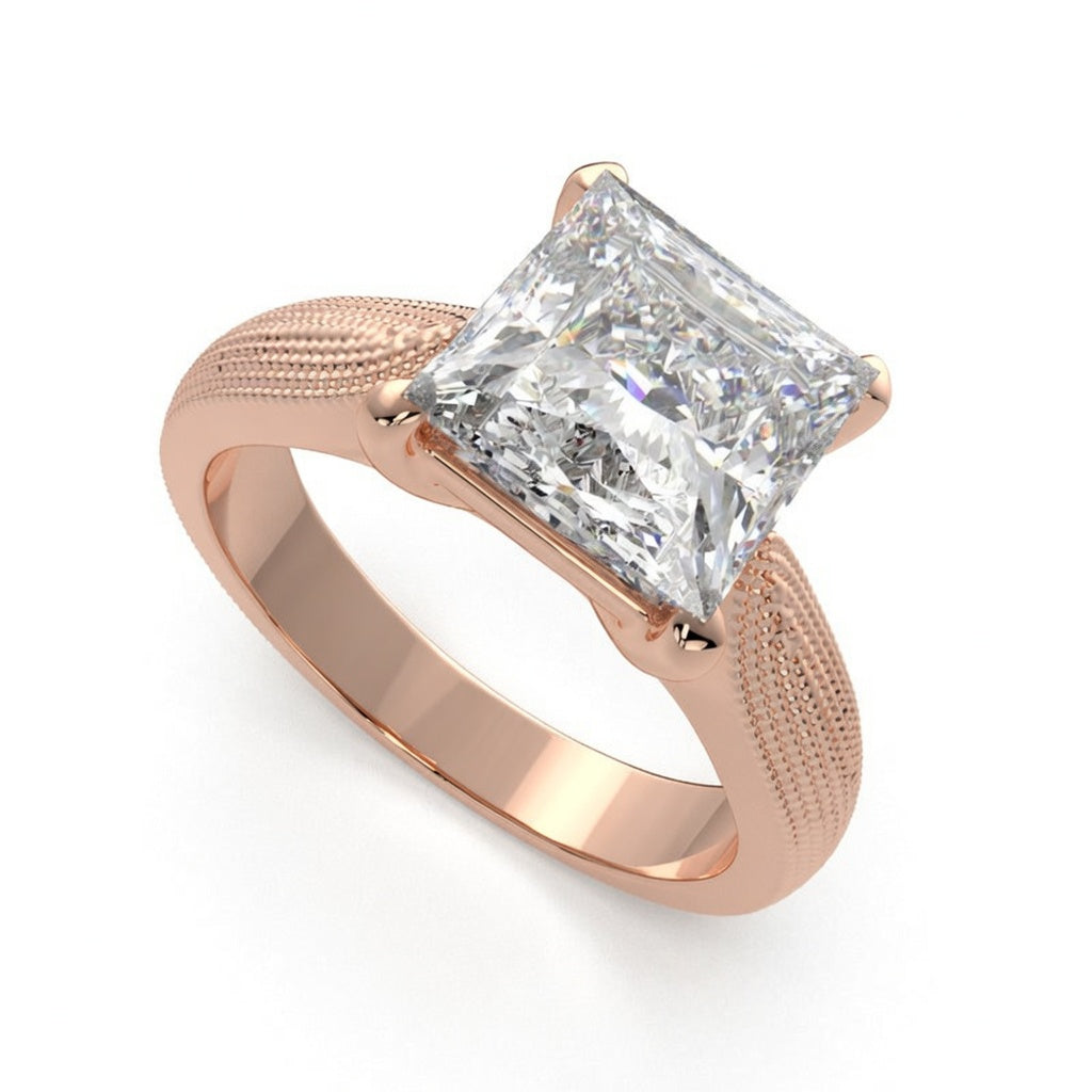 Valentina 1 Carat Princess Cut Solitaire Tapered Milgrain Engagement Ring