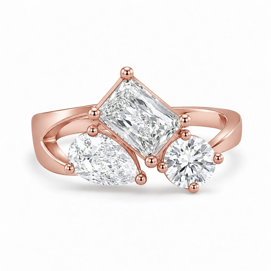 2.50 CT Multi Shape Lab-Grown Diamond Three-Stone Engagement Ring in 14K White Gold – Antique Trilogy Vintage Design
