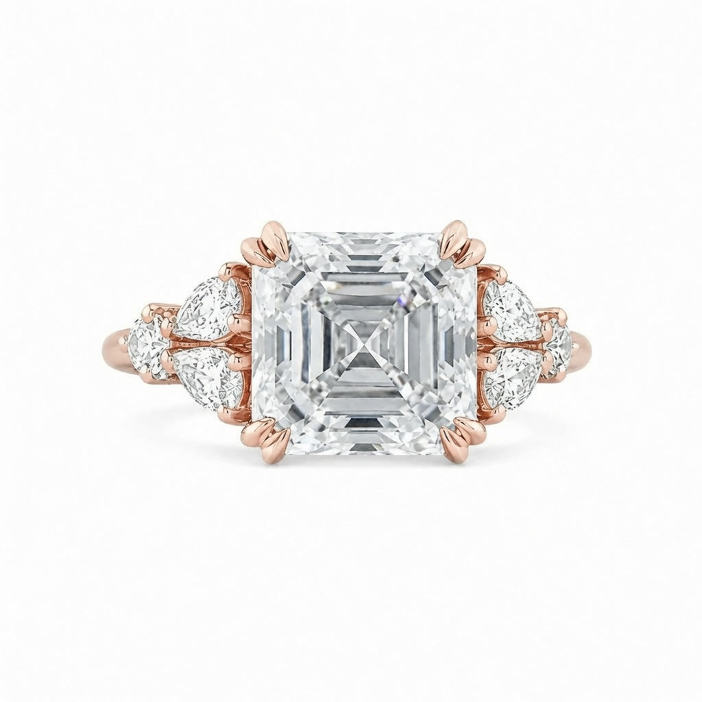 4.00 CT Asscher Cut Lab-Grown Diamond Engagement Ring in 14K White Gold – Side Stone Wedding Band Design