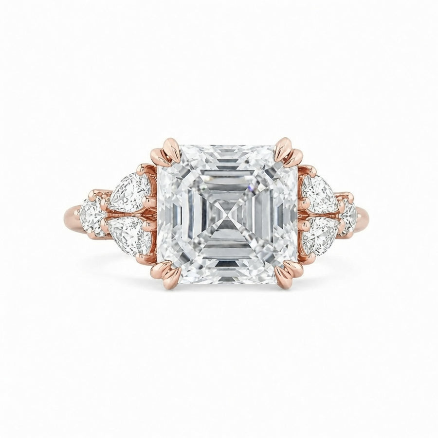 4.00 CT Asscher Cut Lab-Grown Diamond Engagement Ring in 14K White Gold – Side Stone Wedding Band Design