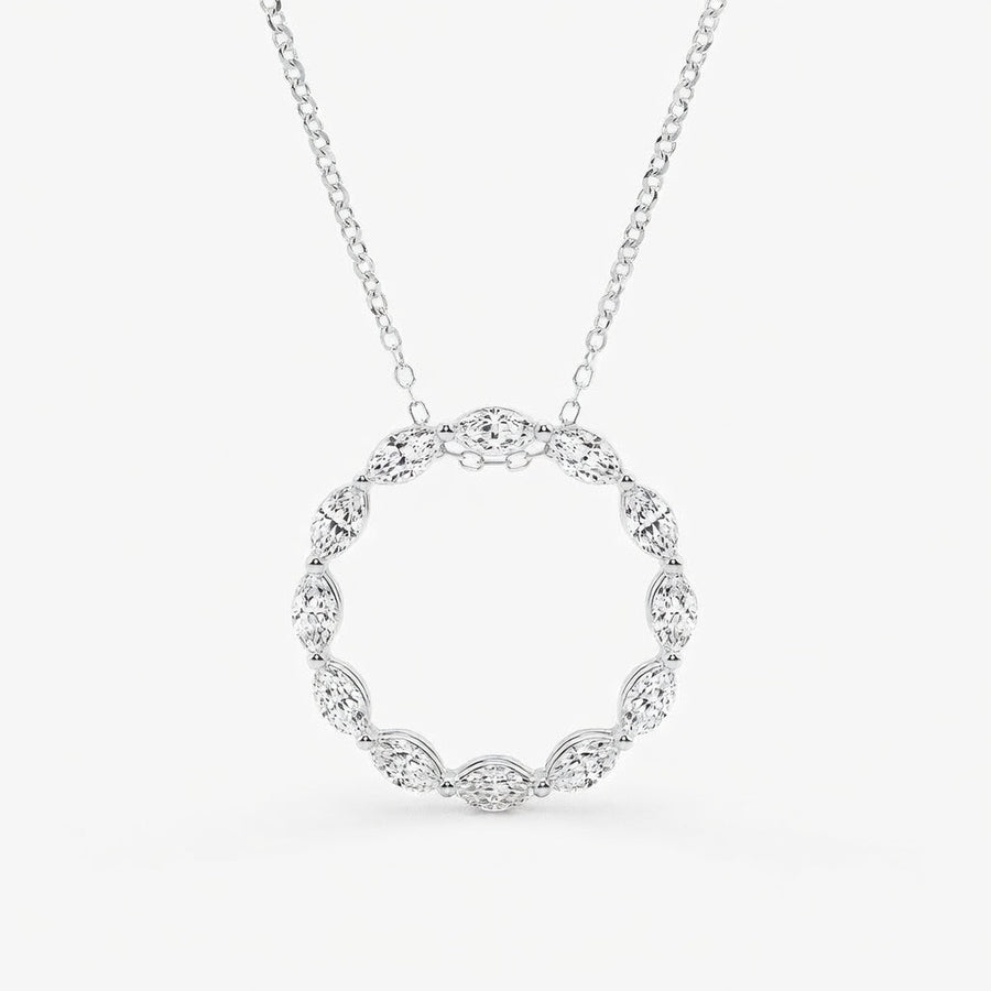 1.00 CTW Marquise Lab-Grown Diamond Circle Pendant with Adjustable Chain (D–F / VS1–VS2)