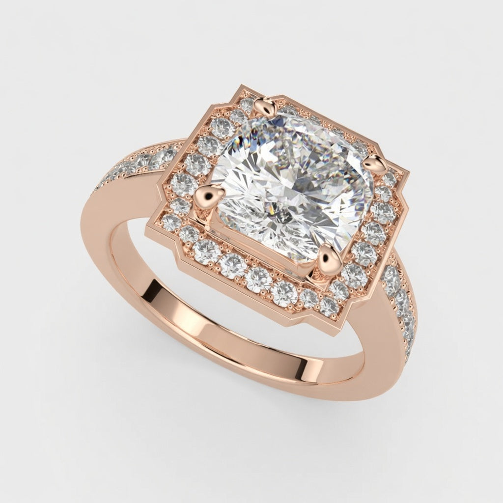 Amalia 3.5 Carat Oval Cut Halo Pave Engagement Ring