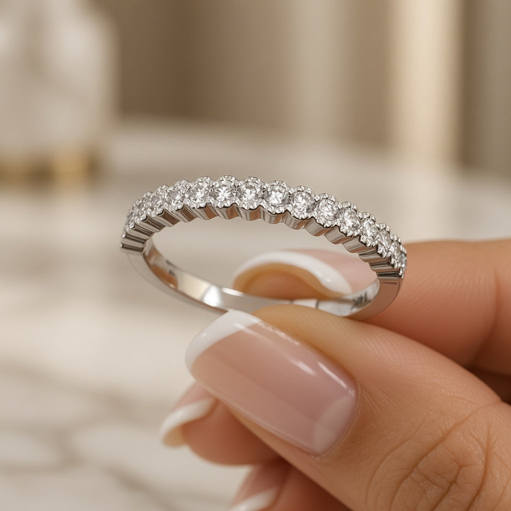 1.00 CT Lab-Grown Diamond Half Eternity Ring in 14K White Gold (D–F / VS1–VS2)