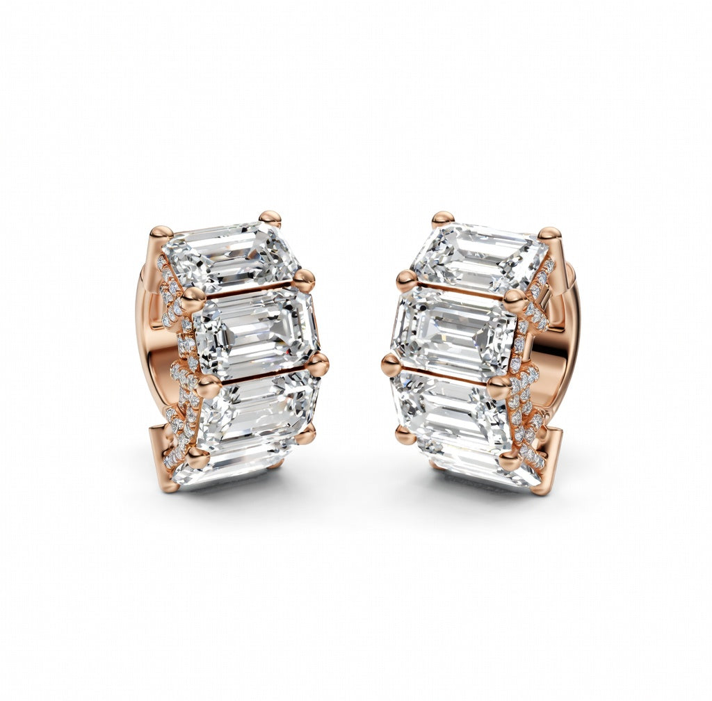 5.69 ct Emerald Cut Hoop Prong Hinged Diamond Earrings VS1 D White Gold 14k