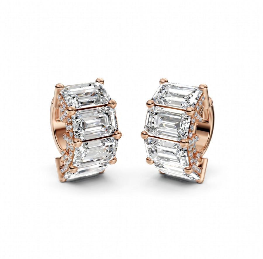 5.69 ct Emerald Cut Hoop Prong Hinged Diamond Earrings VS1 D White Gold 14k