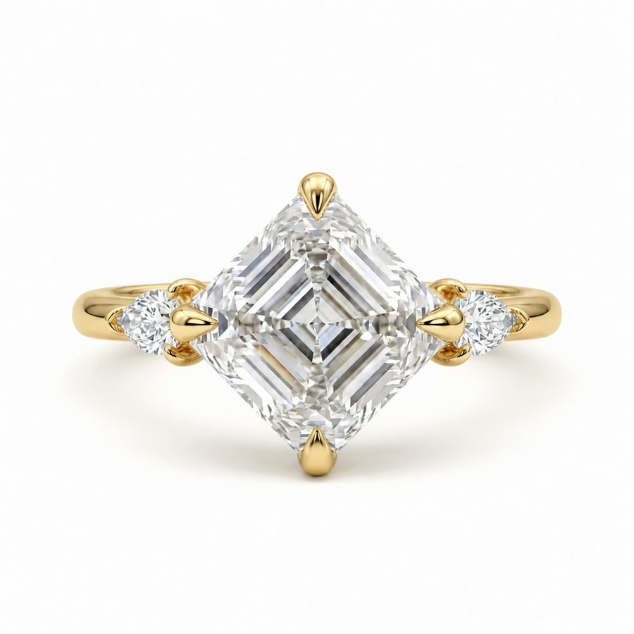 2.00 CT Asscher Cut Lab-Grown Diamond Three Stone Engagement Ring in 14K White Gold – Bezel Set IGI Certified Design