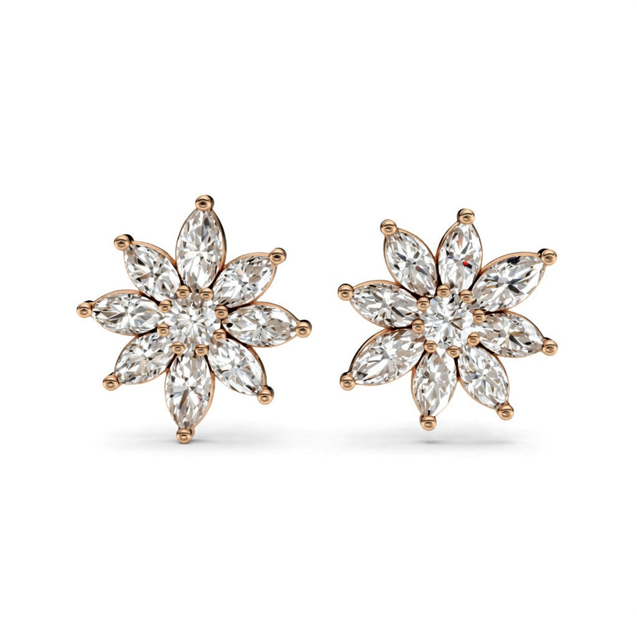 2.15 ct Marquise Round Cut Stud Cluster Diamond Earrings VS1 D White Gold 14k