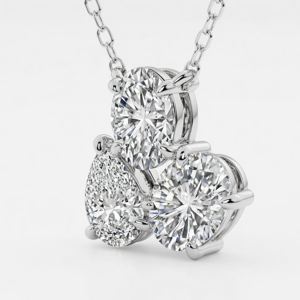 14K White Gold Oval & Pear Multi-Shape Lab-Grown Diamond Pendant (1.25 CTW – D–F / VS1–VS2)