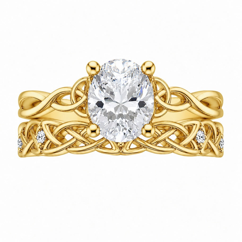 2.15 CT Entwined Celtic Love Knot Lab-Grown Diamond 2PCS Bridal Set in 14K White Gold – Everlasting Knot Wedding Ring Design