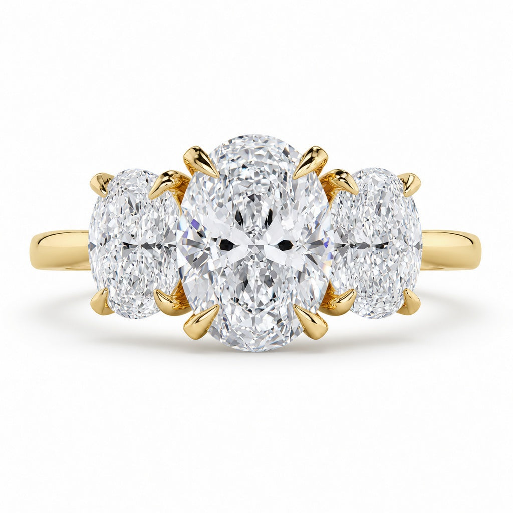 2.50 CT Oval Cut Lab-Grown Diamond Three-Stone Engagement Ring in 14K White Gold – Trilogy Anniversary Design