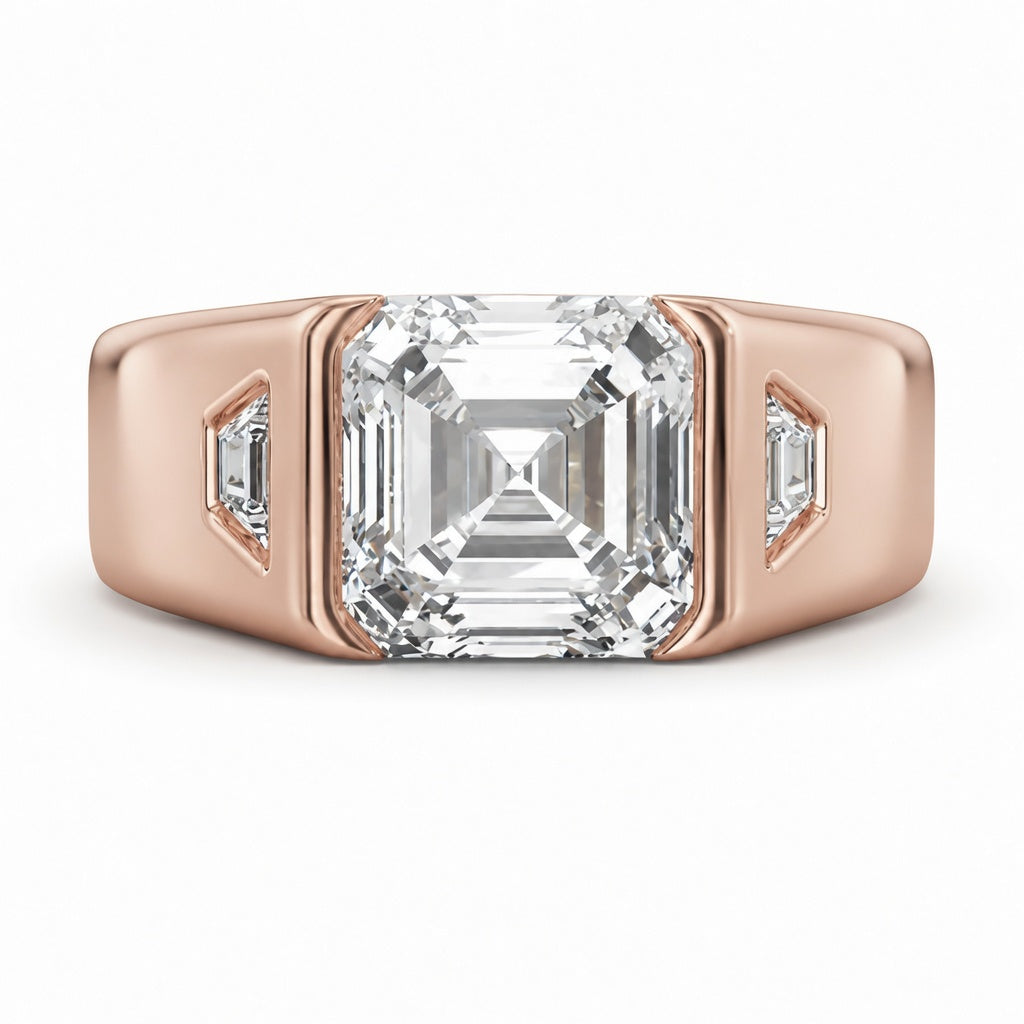 3.00 CT Asscher Cut Lab-Grown Diamond Men's Signet Ring in 14K White Gold – Bold Hip Hop Statement Ring with Side Diamonds