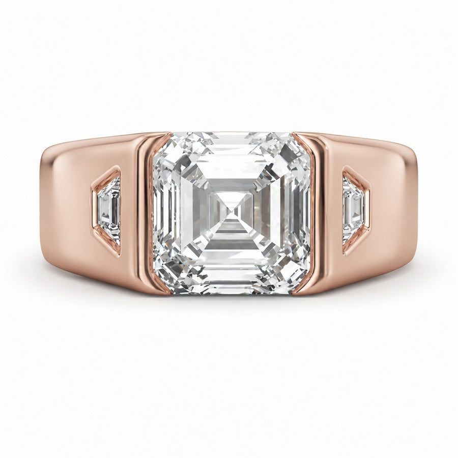 3.00 CT Asscher Cut Lab-Grown Diamond Men's Signet Ring in 14K White Gold – Bold Hip Hop Statement Ring with Side Diamonds