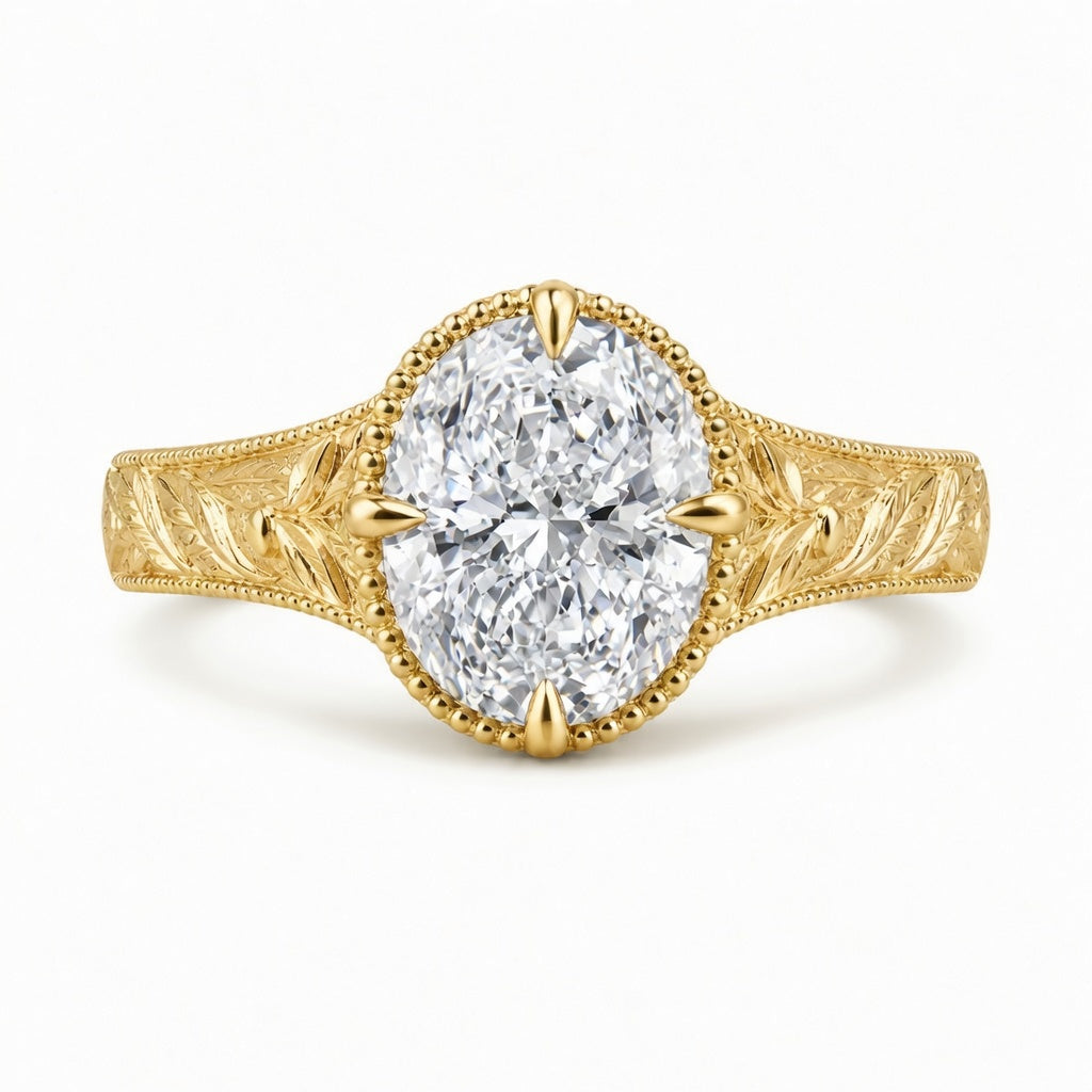 2.00 CT Art Deco Oval Cut Lab-Grown Diamond Engagement Ring in 14K White Gold – Handcrafted Milgrain Bezel Vintage Design