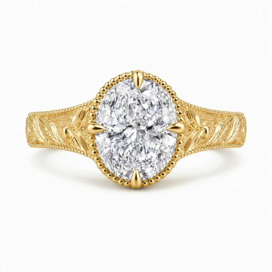 2.00 CT Art Deco Oval Cut Lab-Grown Diamond Engagement Ring in 14K White Gold – Handcrafted Milgrain Bezel Vintage Design