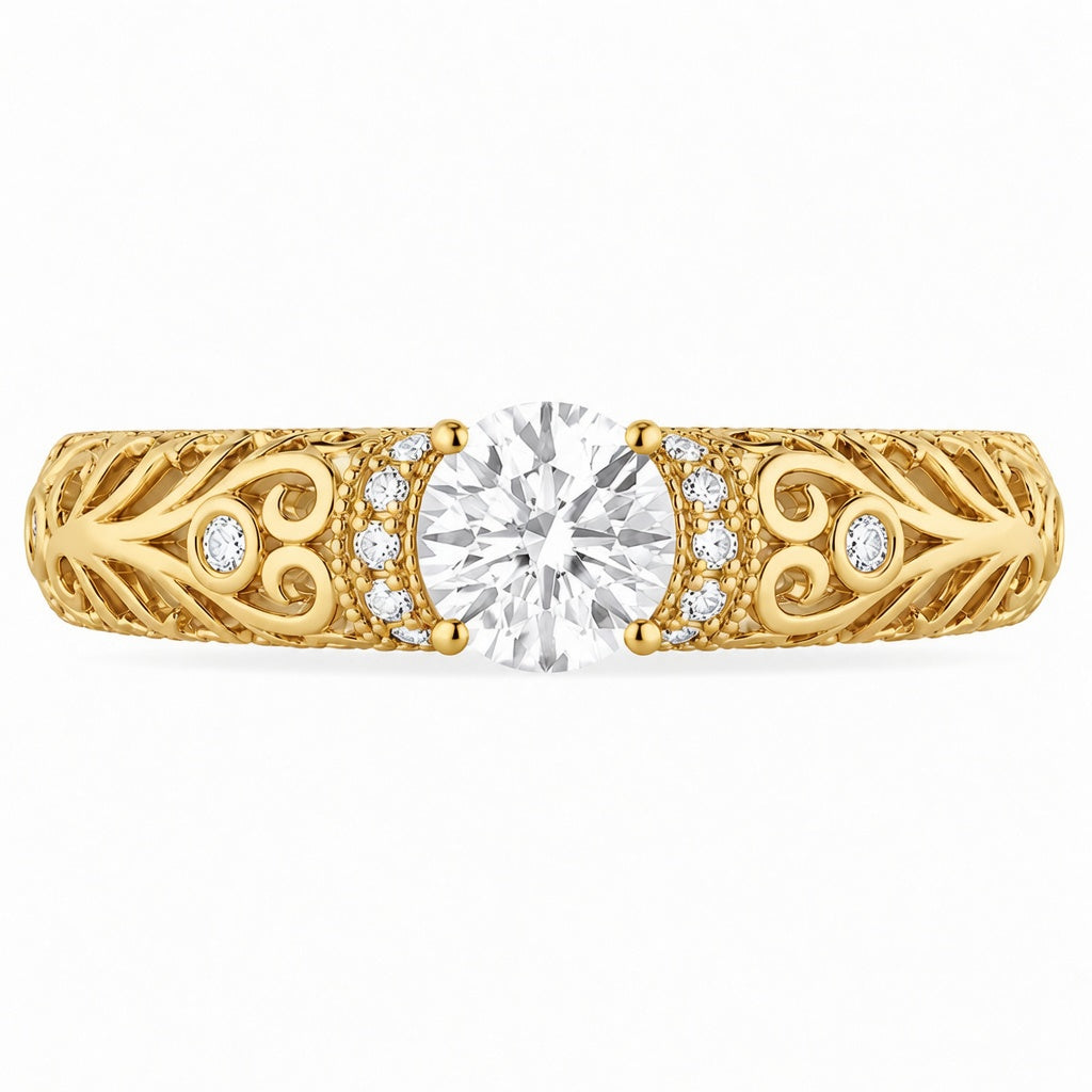 1.30 CT Lab-Grown Diamond Openwork Engagement Ring in 14K White Gold – Vintage Engraved Bridal Design